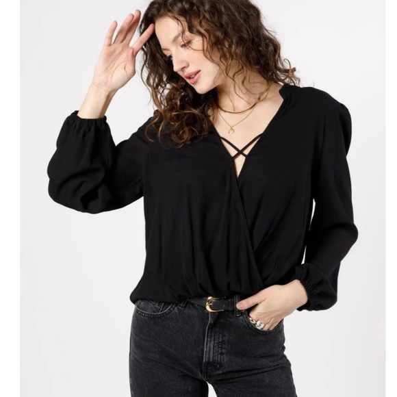 New Band Of‎ The Free Crossover V-Neck Long Sleeve Top Hallie Black Size XS NWT - Picture 5 of 12